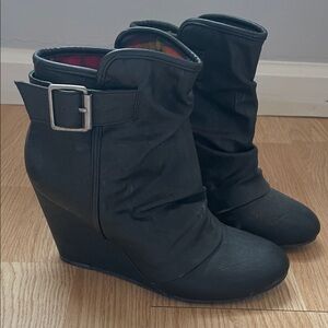 Madden Girl Black Wedge Ankle Booties with Side Buckle